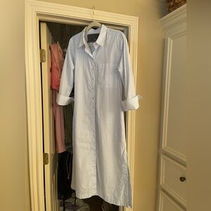 Light Blue Pinstripe Button-Down Shirt Dress